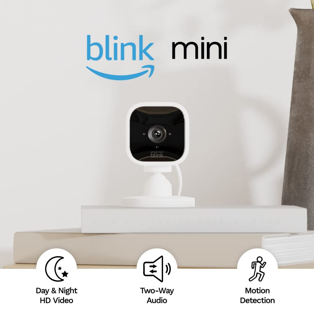 Mini – Compact Indoor Plug-In Smart Security Camera, 1080P HD Video, Night Vision, Motion Detection, Two-Way Audio, Easy Set Up, Works with Alexa – 1 Camera (White)