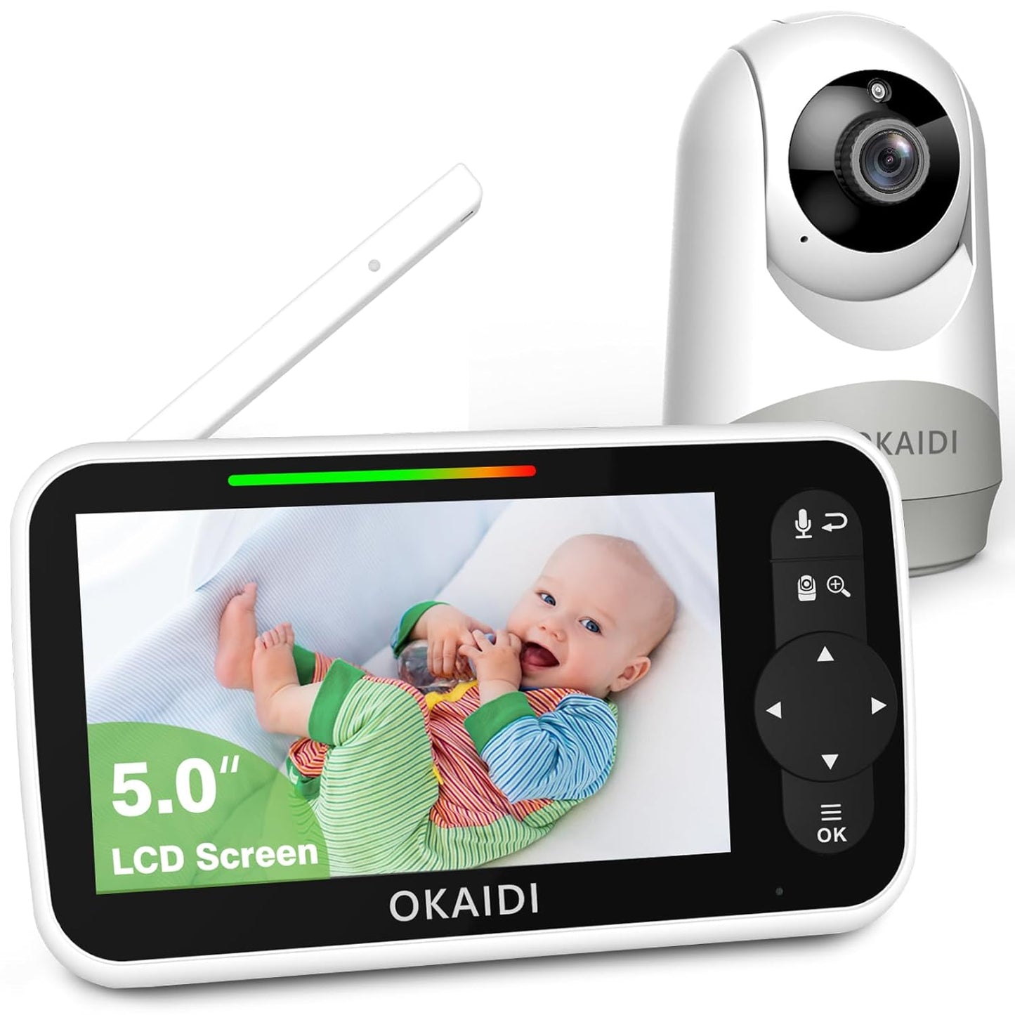 Baby Monitor with Camera and Audio, 5" Large Screen with 30-Hour Battery, 1000Ft Range Video Baby Monitor, Remote Pan-Tilt-Zoom Baby Monitor No Wifi, Night Vision, VOX, 2-Way Talk, 8 Lullabies