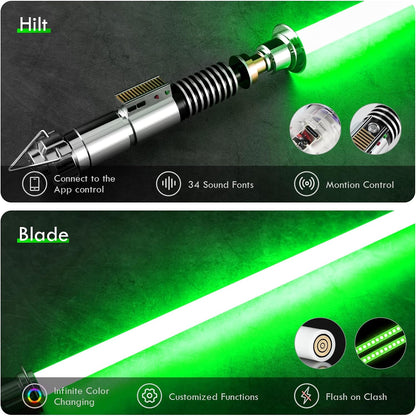 Sensitive Smooth Swing Xenopixel Light Saber with 34 Set Sound Fonts, Motion Control Smooth Swing Light Saber, Rechargeable, Infinite Color Changing Luke V2 Light Saber Adults Gift