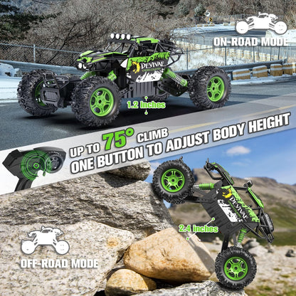 1:12 Large RC Cars for Boys with Upgraded Lifting Function, 2.4Ghz 4WD Remote Control Car Toy Gifts 20Km/H Monster Truck for Kids, All Terrain RC Truck for 60Min Play(Green)