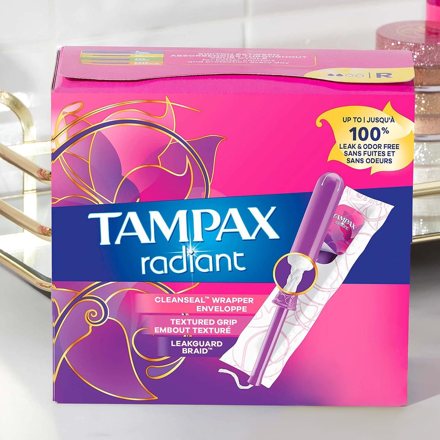 Radiant Tampons Multipack, Regular/Super/Super plus Absorbency, with Leakguard Braid, Unscented, 28 Count X 4 Packs (112 Count Total)