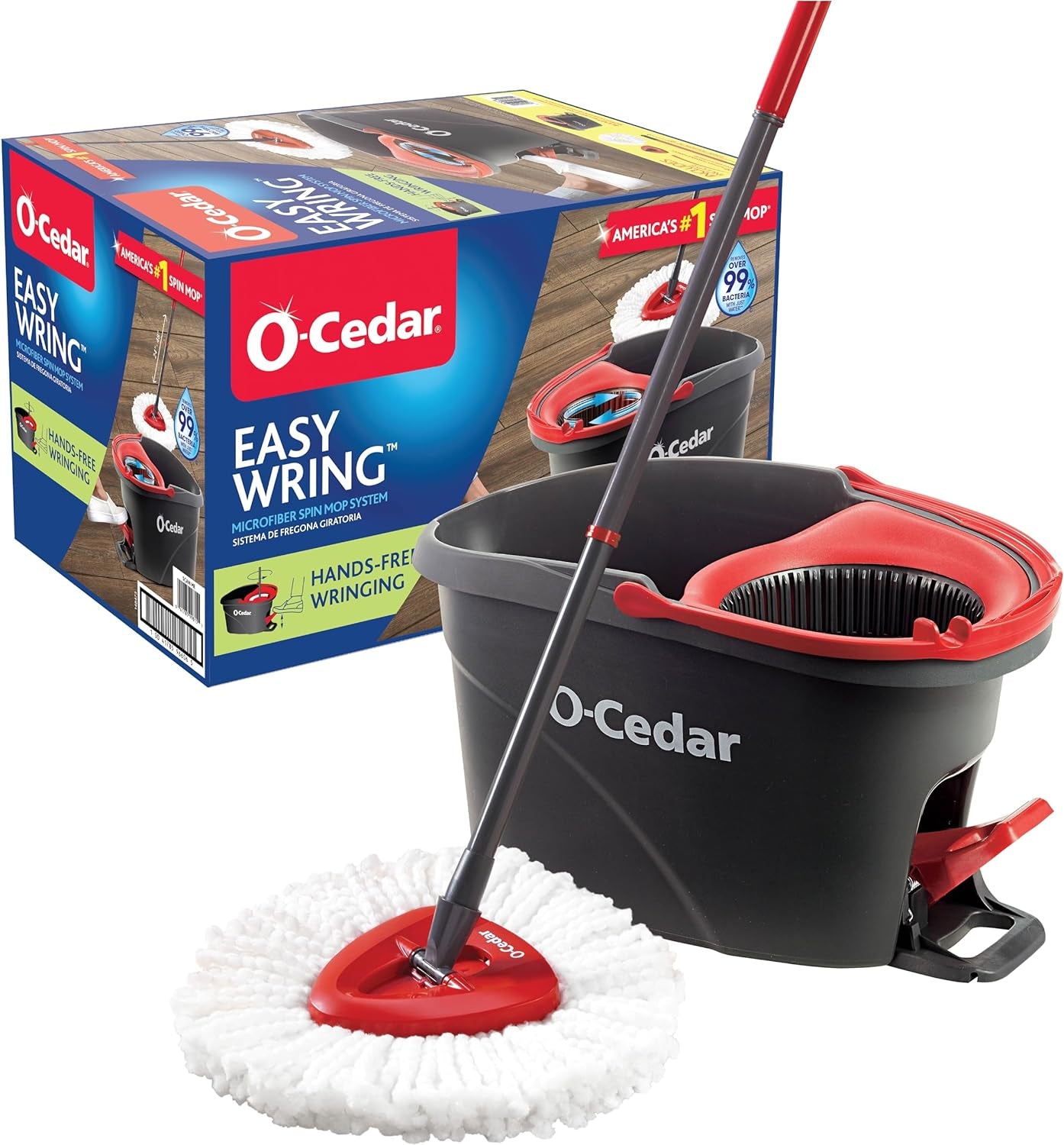 Easywring Microfiber Spin Mop, Bucket Floor Cleaning System, Red, Gray, Standard