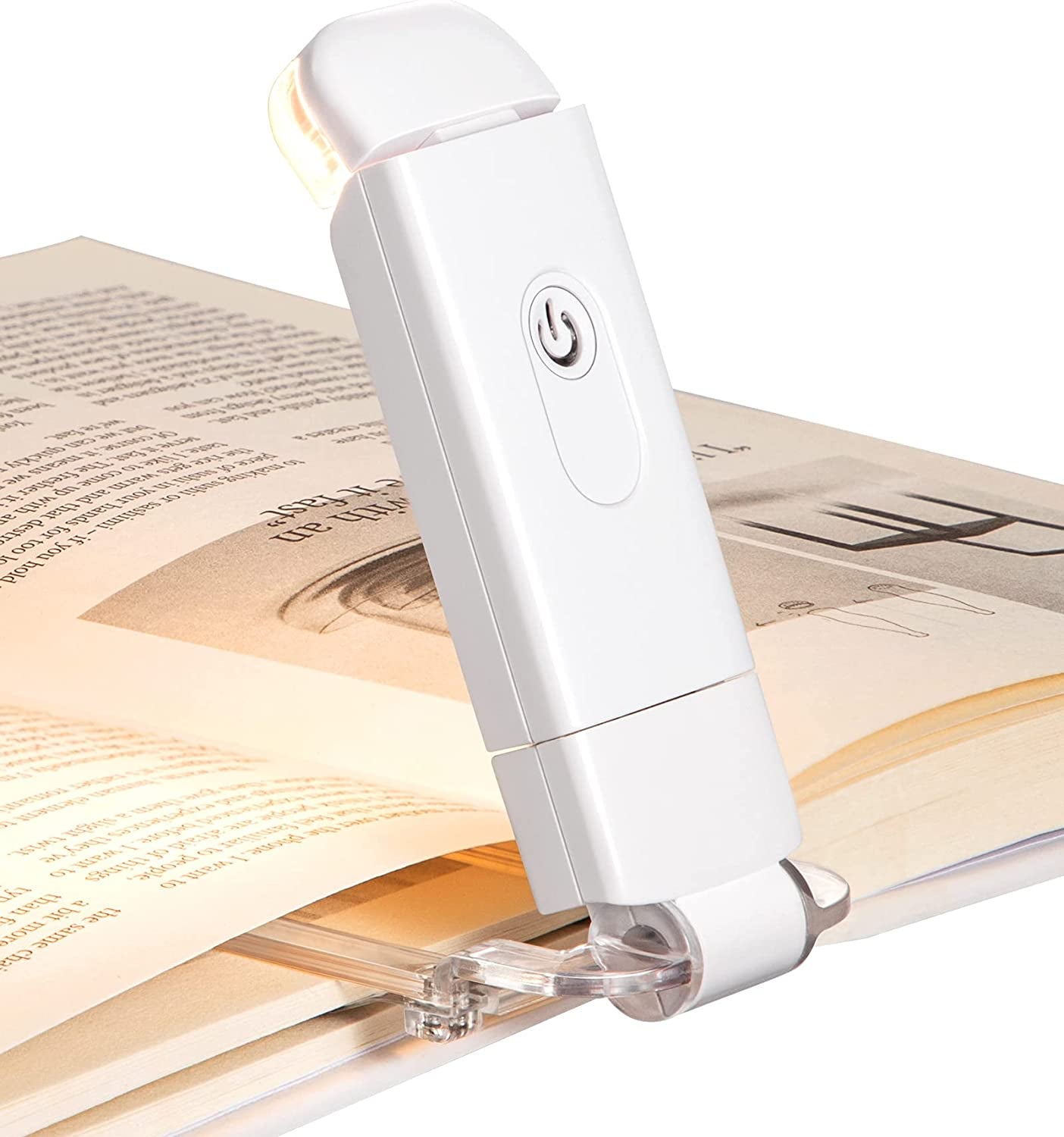 USB Rechargeable Book Light, Warm White, Brightness Adjustable for Eye-Protection, LED Clip on Portable Bookmark Light for Reading in Bed, Car (White)