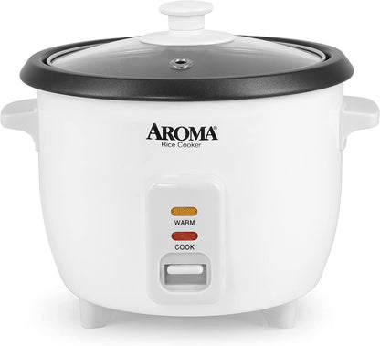 Aroma 6-Cup (Cooked) 1.5 Qt. One Touch Rice Cooker, White (ARC-363NG), 6 Cup Cooked/ 3 Cup Uncook/ 1.5 Qt.