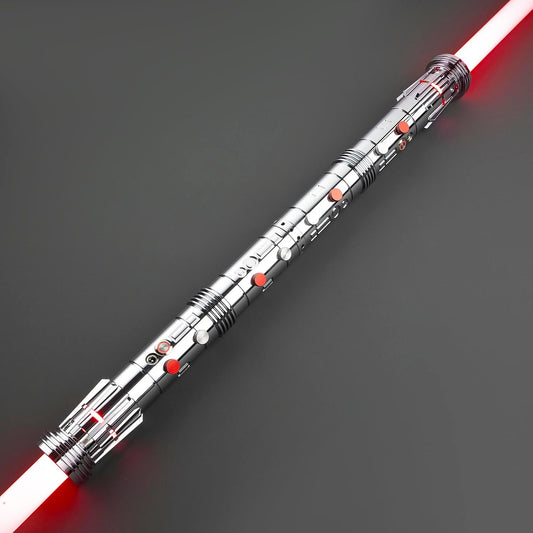 DM Double-Bladed Light-Saber for Adults | Realistic Metal Silver Hilt Saber Sword | RGB LED with 12 Preset Colors and Smooth Swing Sounds