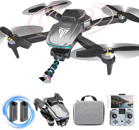 Brushless Motor Drone with Camera-4K FPV Foldable Drone with Carrying Case,40 Mins of Battery Life,Two 1600MAH,120° Adjustable Lens,One Key Take Off/Land,Altitude Hold,Christmas Gifts,360° Flip