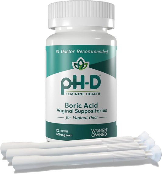 Ph-D Feminine Health - Boric Acid Starter Bundle - Ph-D Boric Acid Vaginal Suppositories 12 Count and 3 Vaginal Suppository Applicators