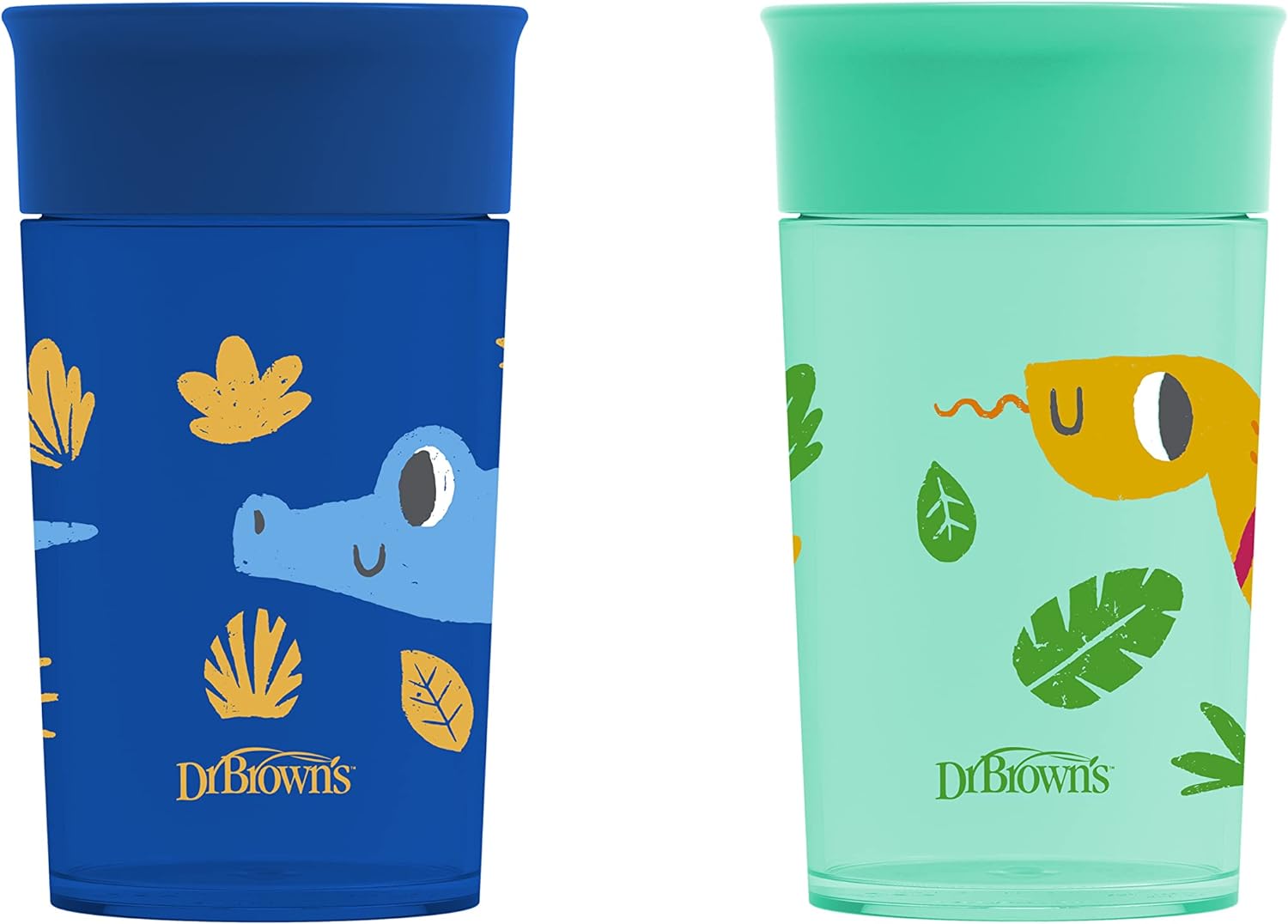 Milestones Cheers 360 Cup Spoutless Transition Cup, Travel Friendly & Leak-Free Sippy Cup, Blue Alligator – Turquoise Snake, 10 Oz/300 Ml, 2 Pack