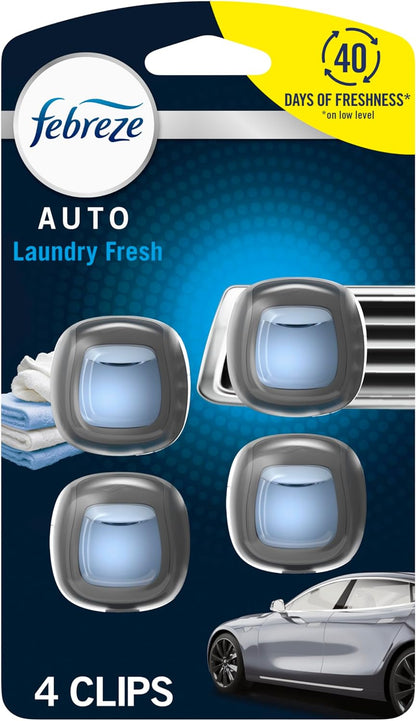 Car Air Freshener Vent Clip Laundry Fresh Scent, .07 Oz. Car Vent Clip, Pack of 4