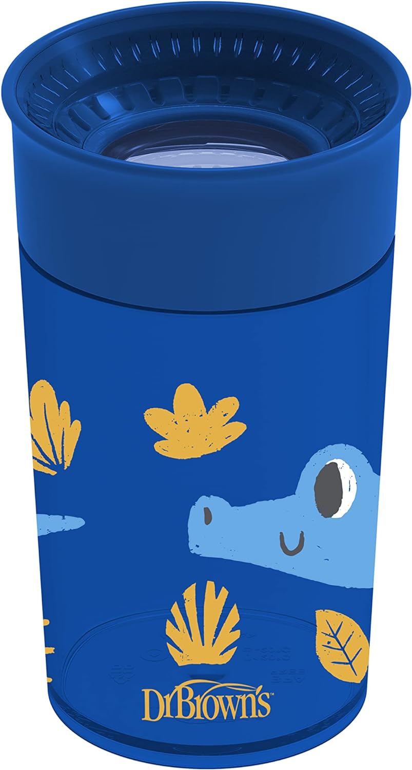 Milestones Cheers 360 Cup Spoutless Transition Cup, Travel Friendly & Leak-Free Sippy Cup, Blue Alligator – Turquoise Snake, 10 Oz/300 Ml, 2 Pack