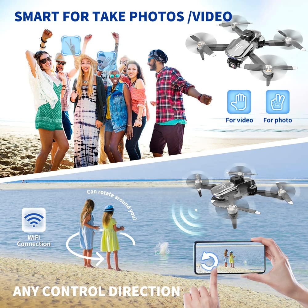 Brushless Motor Drone with Camera-4K FPV Foldable Drone with Carrying Case,40 Mins of Battery Life,Two 1600MAH,120° Adjustable Lens,One Key Take Off/Land,Altitude Hold,Christmas Gifts,360° Flip