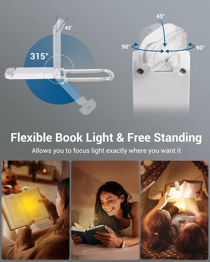 USB Rechargeable Book Light, Warm White, Brightness Adjustable for Eye-Protection, LED Clip on Portable Bookmark Light for Reading in Bed, Car (White)