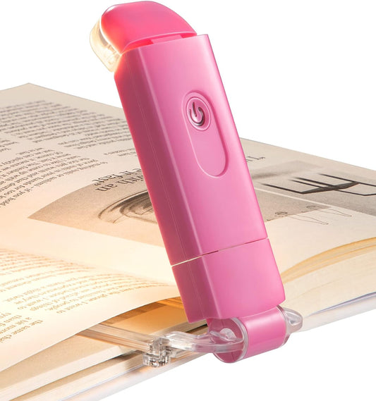 USB Rechargeable Book Reading Light, Warm White, Brightness Adjustable, LED Clip on Book Lights for Reading in Bed, Car Reading Light for Kids, Bookworms (Pink)