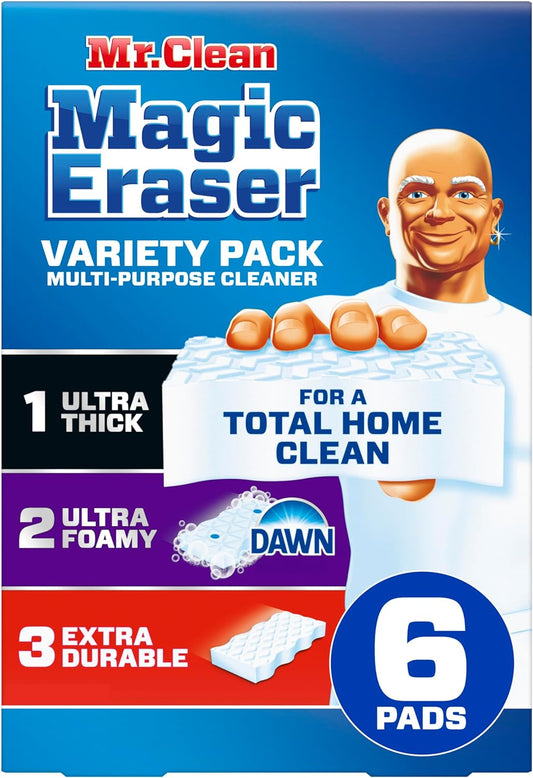 Magic Eraser Variety Pack with Ultra Thick, Ultra Foamy, and Extra Durable Multi Purpose Cleaner, Magic Eraser Sponge Multi Surface Cleaner, 6Ct