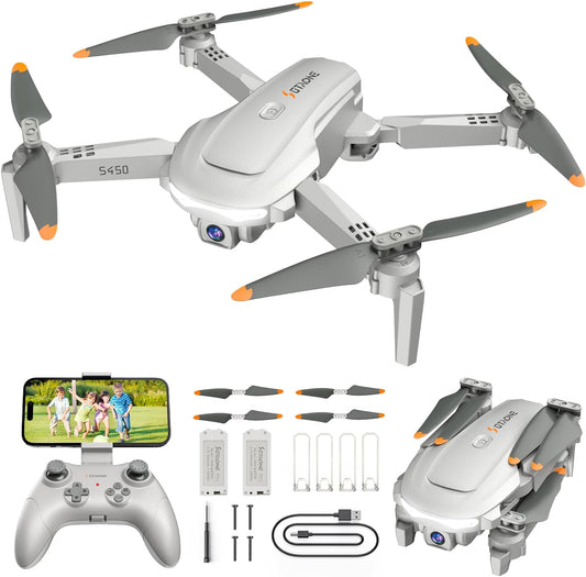 S450 Drone with Camera for Adults, 1080P HD FPV Drones for Kids with One Key Take Off/Land, Altitude Hold, Mini Foldable Drone with 2 Batteries, RC Quadcopter Toys Gifts for Beginners