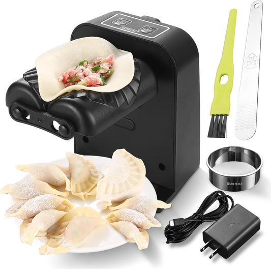 Dumpling Maker Machine, Automatic Electric Dumpling Maker Machine for DIY Dumplings, Quickly Making Dumplings, Automatic Mode, Cordless Working, with Dough Cutter, Spoon, and Brush (BPA Free)