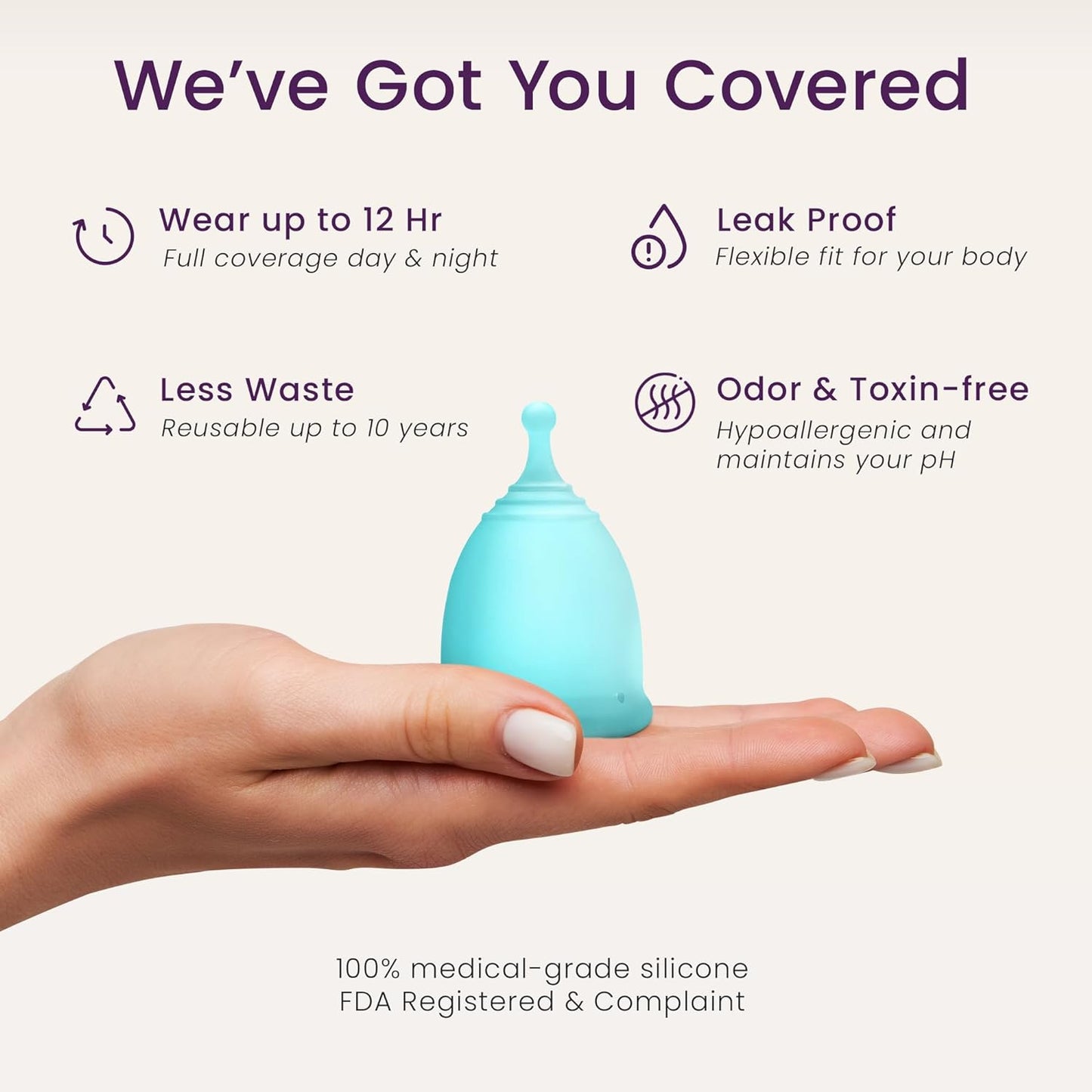 Reusable Menstrual Cup Set - the Most Reliable Medical Grade Silicone Period Cups - Comfortably Use for 12 Hours (Small & Large)