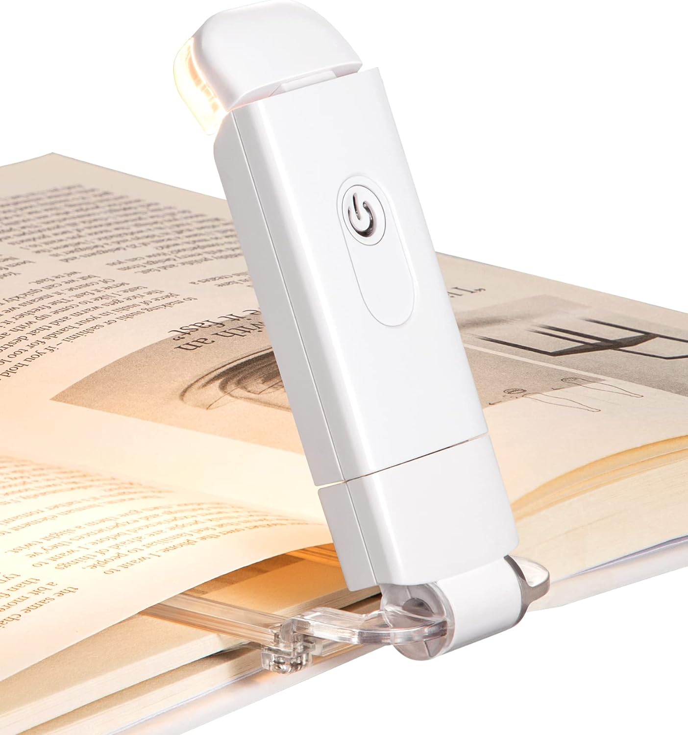 USB Rechargeable Book Light, Warm White, Brightness Adjustable for Eye-Protection, LED Clip on Portable Bookmark Light for Reading in Bed, Car (White)