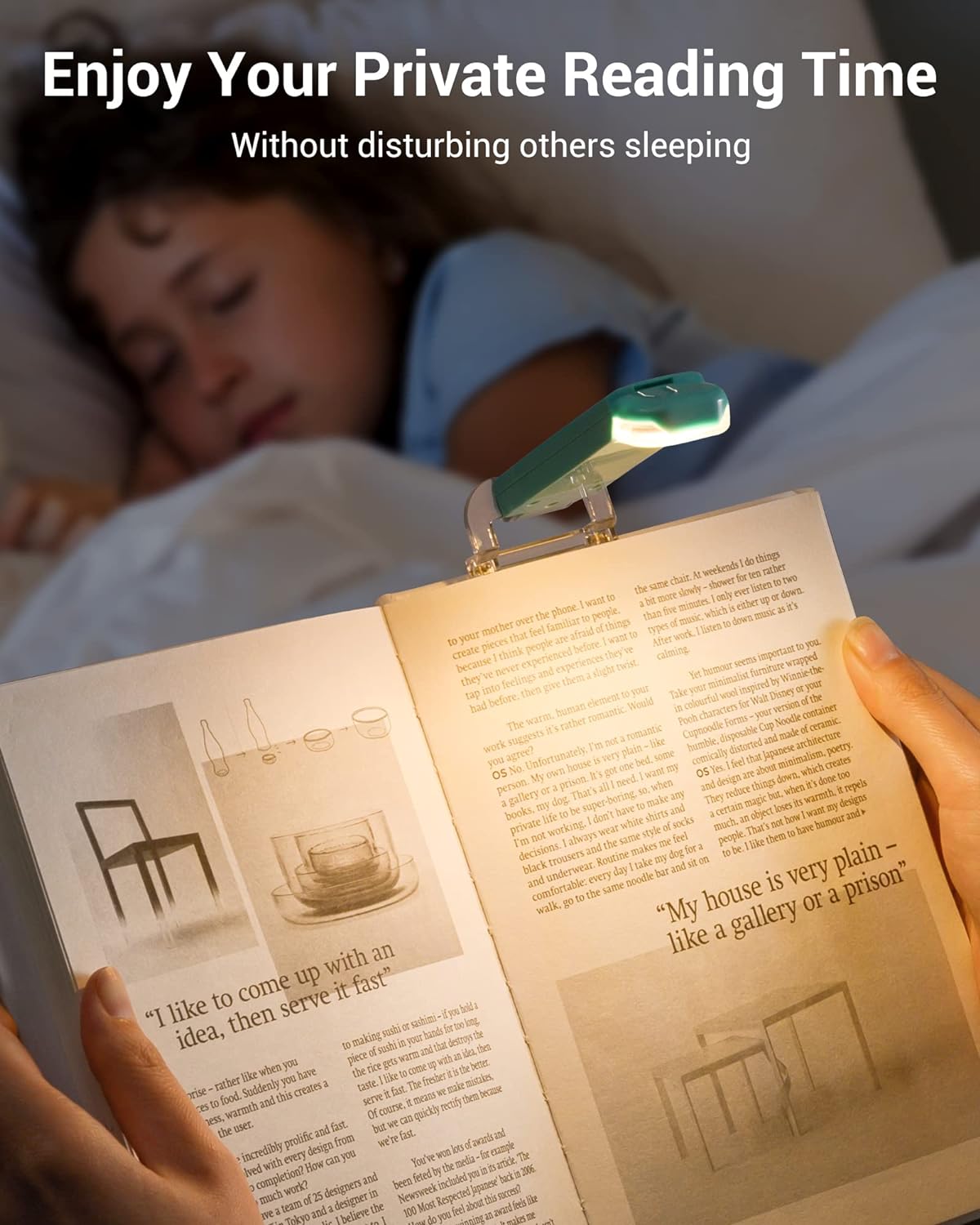 USB Rechargeable Book Light for Reading in Bed, LED Book Reading Lights with Clip, Perfect for Bookworms, Kids, Warm White, Brightness Adjustable (Blue)