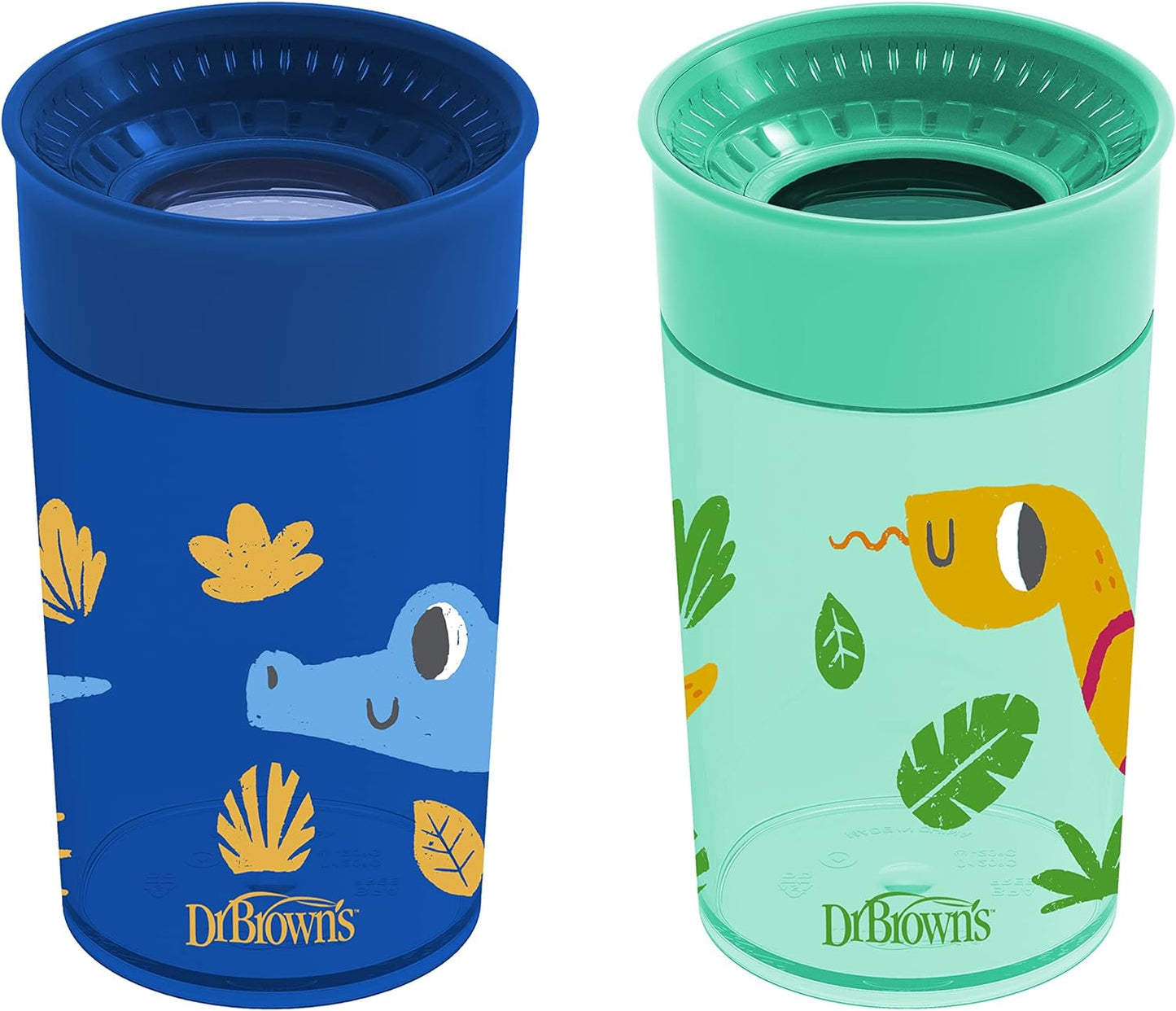 Milestones Cheers 360 Cup Spoutless Transition Cup, Travel Friendly & Leak-Free Sippy Cup, Blue Alligator – Turquoise Snake, 10 Oz/300 Ml, 2 Pack