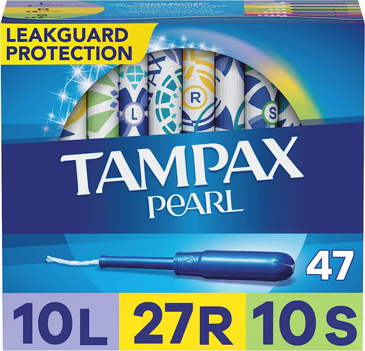 Pearl Tampons Multipack, Light/Regular/Super Absorbency, with Leakguard Braid, Unscented, 47 Count