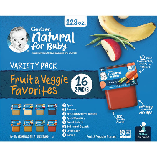 Purees 2Nd Foods Veggie & Fruit Variety Pack, 8 Ounces, Box of 16 (Packaging May Vary)