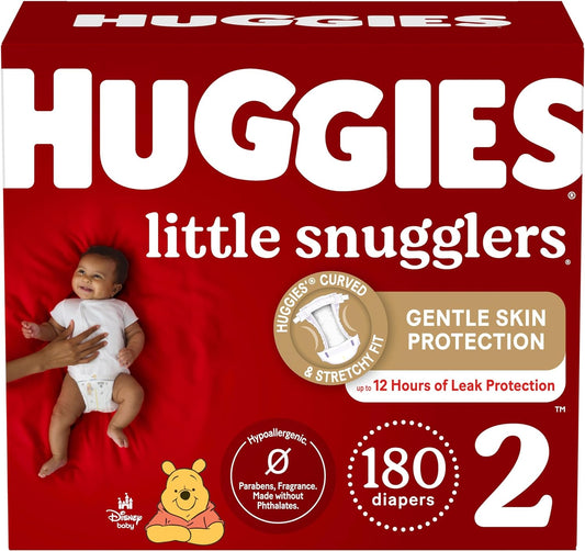 Size 2 Diapers, Little Snugglers Baby Diapers, Size 2 (12-18 Lbs), 180 Ct (3 Packs of 60), Packaging May Vary