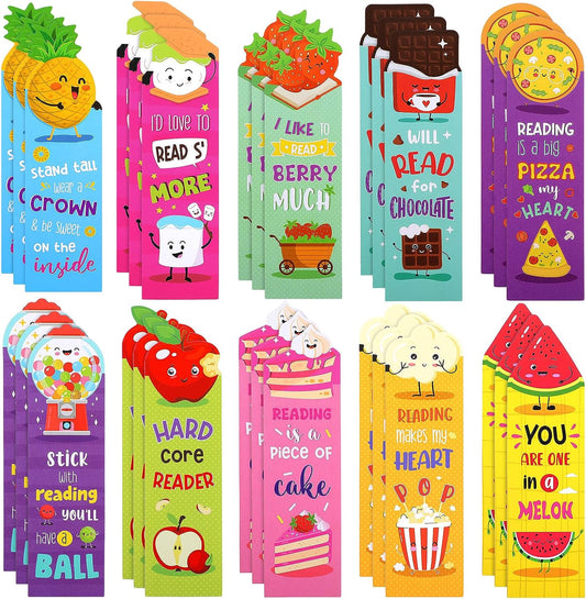 Scented Bookmarks Kids Scratch and Sniff Bookmarks Fruit Food Theme Bookmarks Sayings Bookmarks Assorted Scented Bookmarks Cute Bookmarks for Kids, Students, Teens, Food Lovers, 10 Styles (30 Pieces)