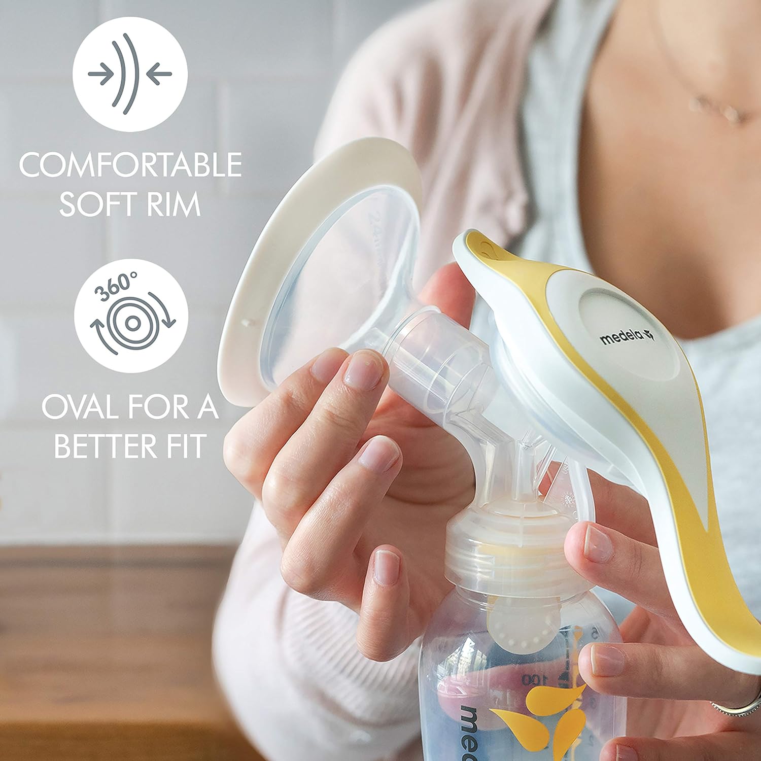 Manual Breast Pump with Flex Shields Harmony Single Hand for More Comfort and Expressing More Milk