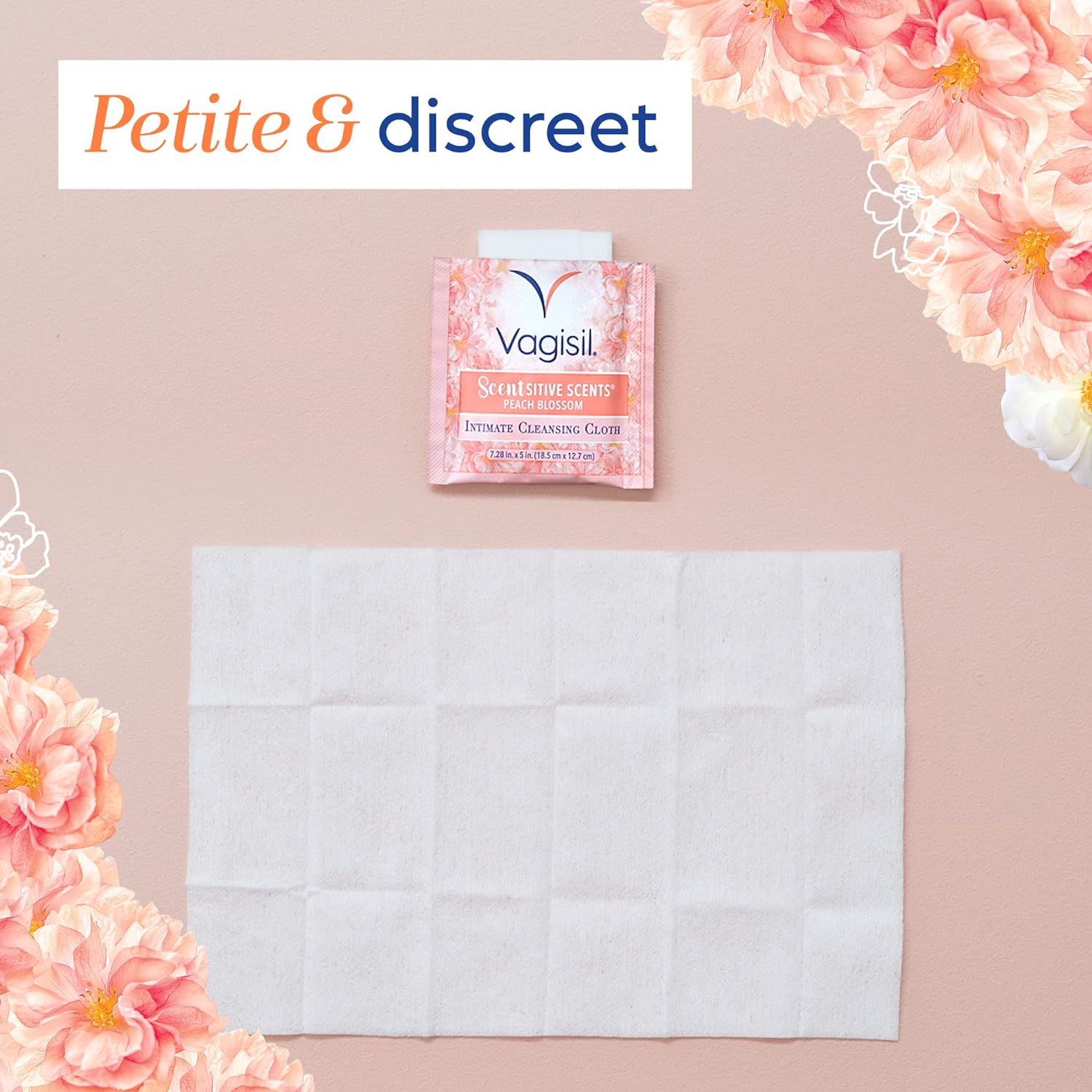 Scentsitive Scents On-The-Go Feminine Cleansing Wipes, Ph Balanced, Peach Blossom, Individually Wrapped, 16 Count (Pack of 1)