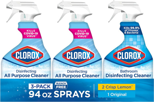 Disinfecting All-Purpose Cleaner 32 Oz and Disinfecting Bathroom Cleaner, Household Essentials, 30 Oz, Pack of 3