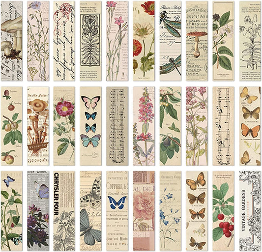 Vintage Natural Style Butterfly Flower Plant Bookmarks, 30PCS (Gentle Whispers)