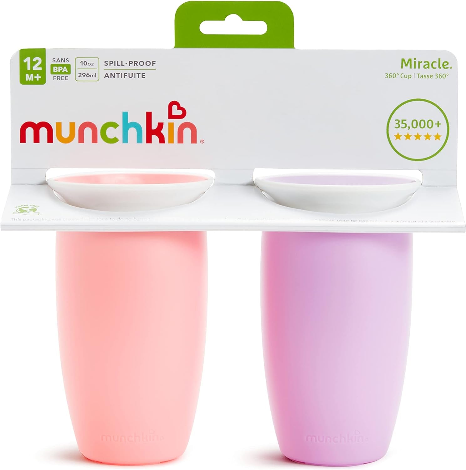 ® Miracle® 360 Toddler Sippy Cup, Spill Proof, 10 Ounce, 2 Pack, Pink/Purple