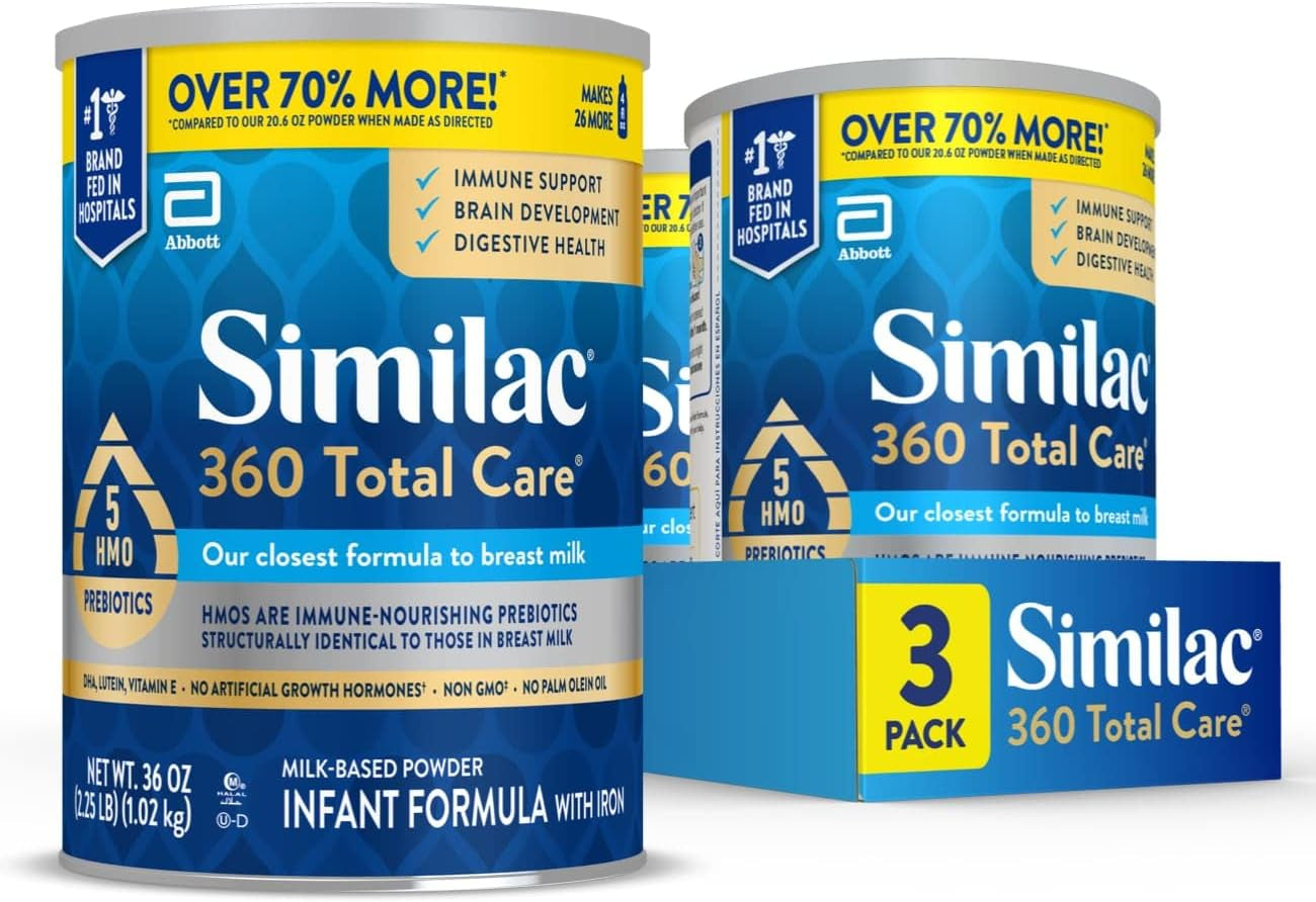 360 Total Care Infant Formula, Has 5 HMO Prebiotics, Our Closest Prebiotic Blend to Breast Milk, Non-Gmo,‡ Baby Formula Powder, 36-Oz Value Can, Pack of 3