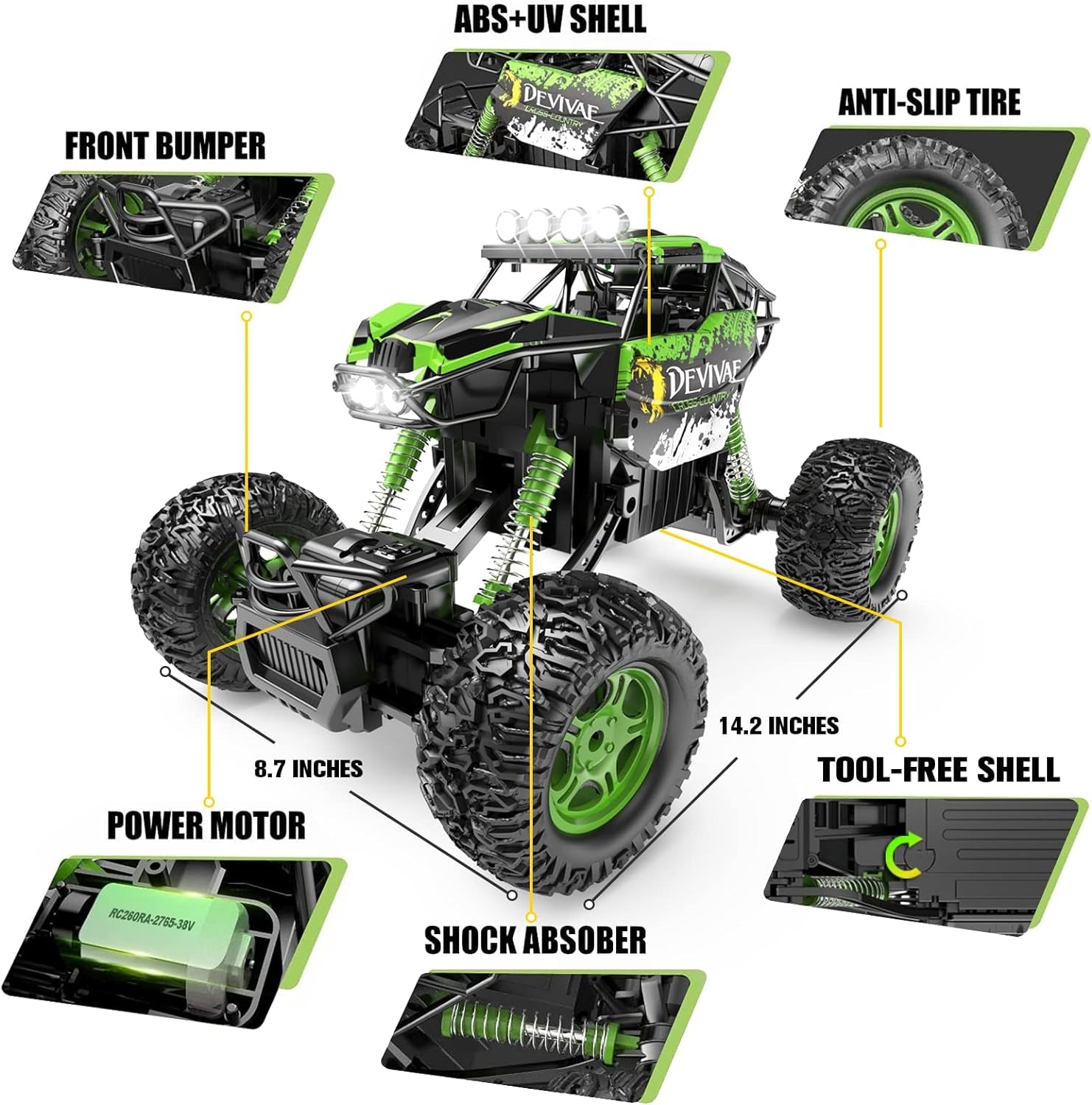 1:12 Large RC Cars for Boys with Upgraded Lifting Function, 2.4Ghz 4WD Remote Control Car Toy Gifts 20Km/H Monster Truck for Kids, All Terrain RC Truck for 60Min Play(Green)