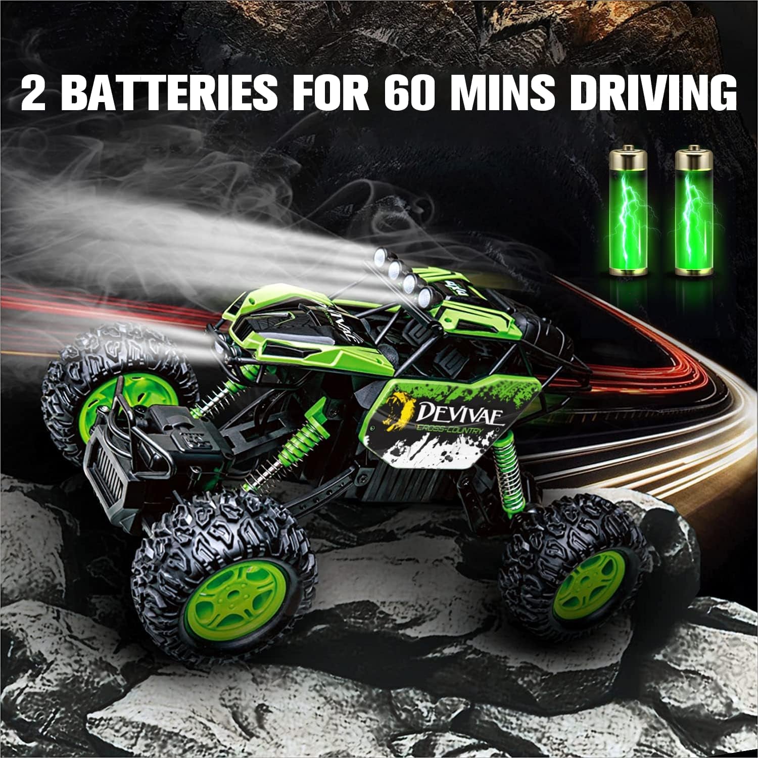 1:12 Large RC Cars for Boys with Upgraded Lifting Function, 2.4Ghz 4WD Remote Control Car Toy Gifts 20Km/H Monster Truck for Kids, All Terrain RC Truck for 60Min Play(Green)