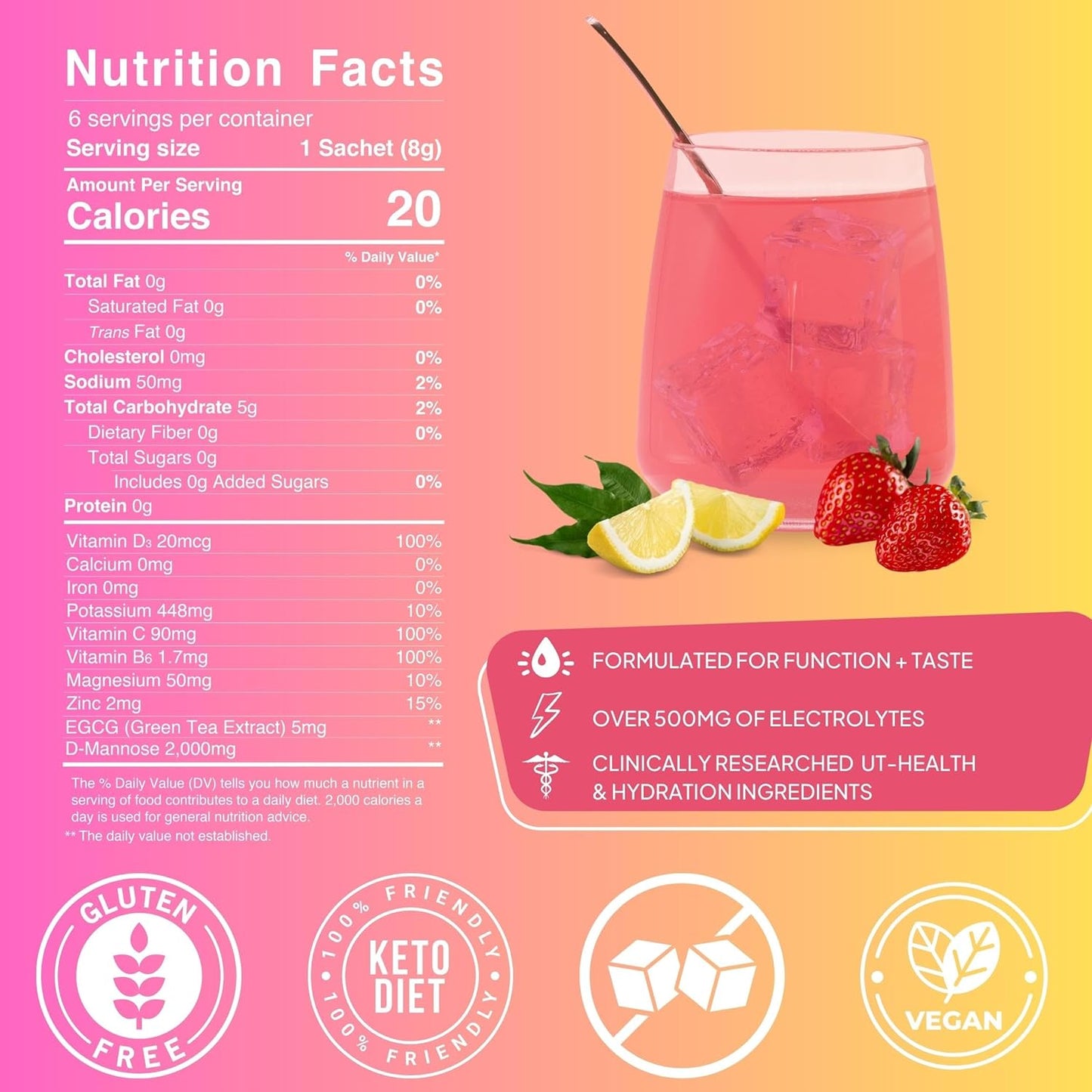 Girl, Bye | 30 Servings | Fast-Acting Keto UTI Relief & Defense + Rapid Hydration Urinary Tract Health Drink Mix | Ph Balancing | Workout & Intimacy | Intermittent Fasting (Strawberry Lemonade)