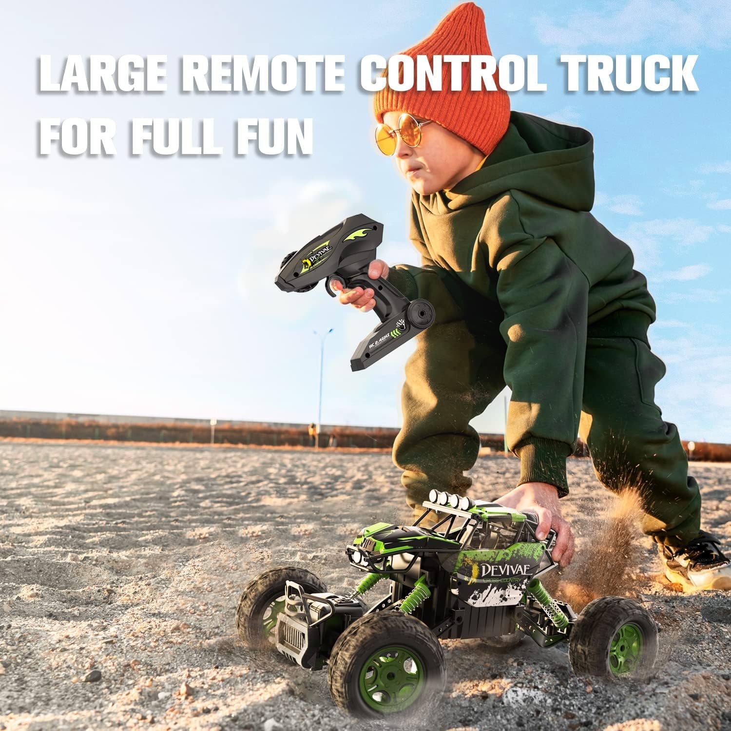 1:12 Large RC Cars for Boys with Upgraded Lifting Function, 2.4Ghz 4WD Remote Control Car Toy Gifts 20Km/H Monster Truck for Kids, All Terrain RC Truck for 60Min Play(Green)